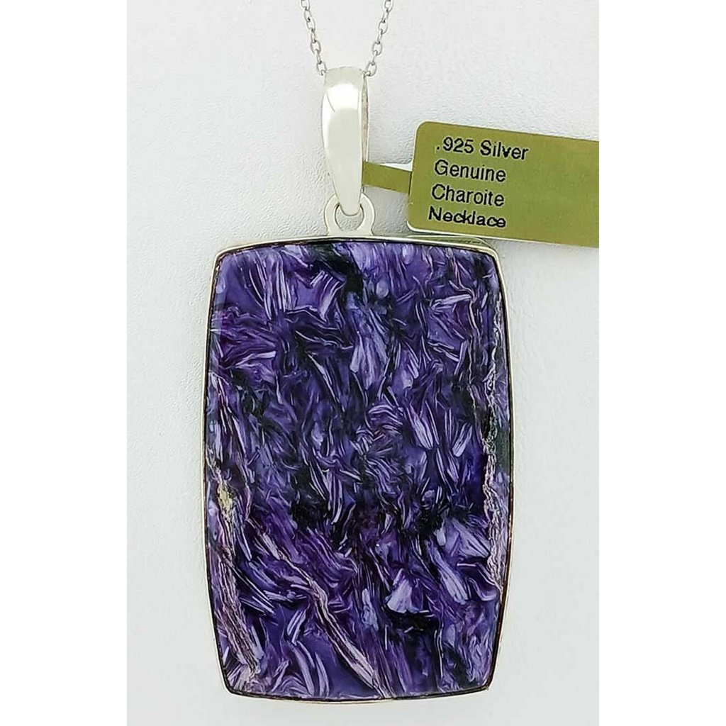 Genuine 105.25 Cts Charoite Pendant Necklace .925 Silver